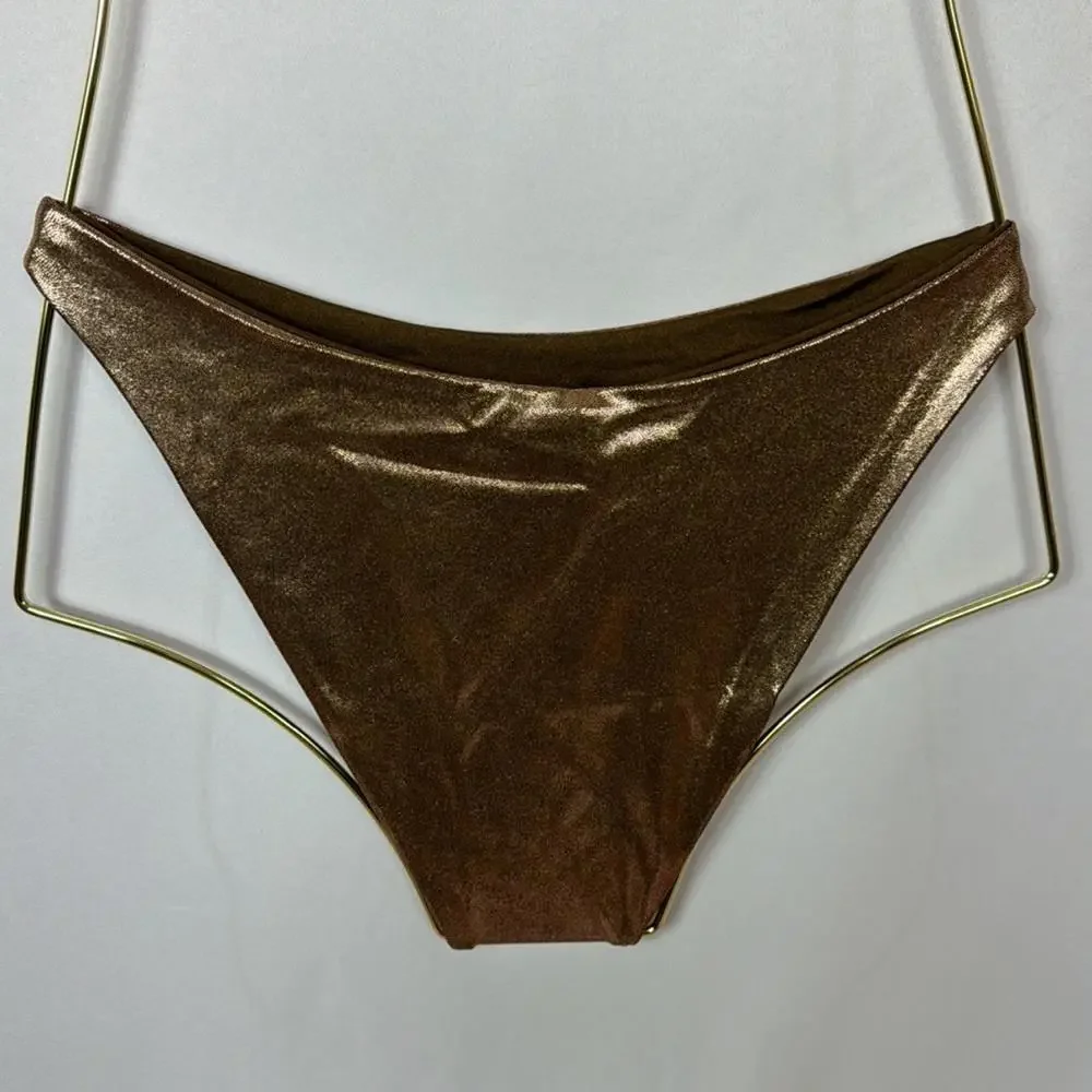 Good American Womens Foil Better Bikini Reversible Bottom‎ Mocha Size S New